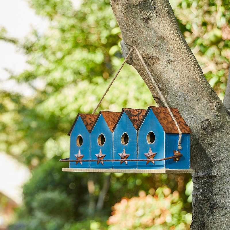 Glitzhome 17" Retro Blue Distressed Bird House