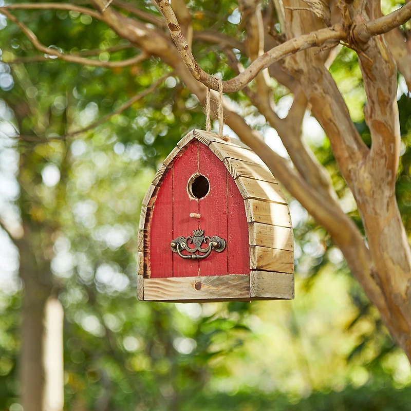 Glitzhome 8.5" Washed Red Distressed Outdoor Wooden Bird House
