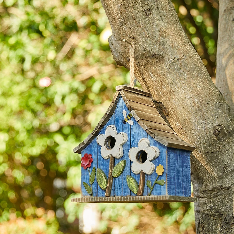 Glitzhome 10.5" Distressed Solid Wood Wide Bird House
