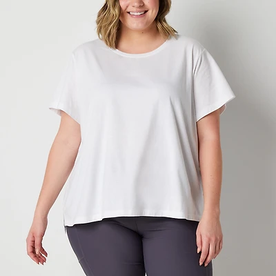 Xersion Womens Cotton Crew Neck Short Sleeve T-Shirt Plus