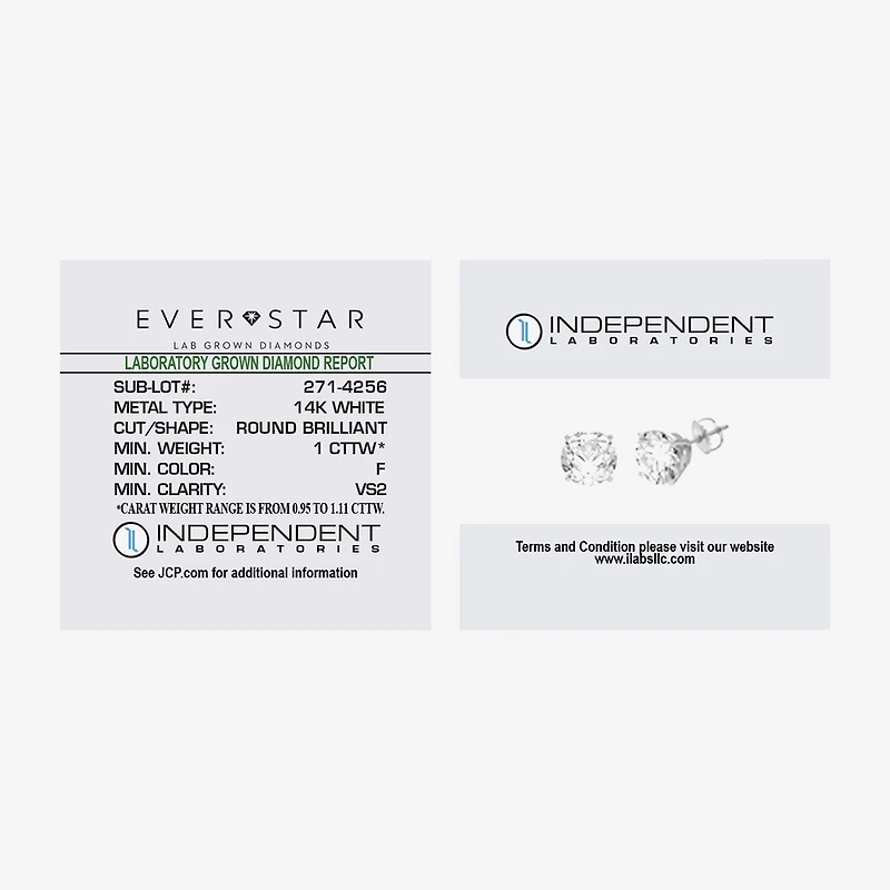 Ever Star (G / VS2) 1 CT. T.W. Lab Grown White Diamond 14K Gold 5.2mm Round Stud Earrings