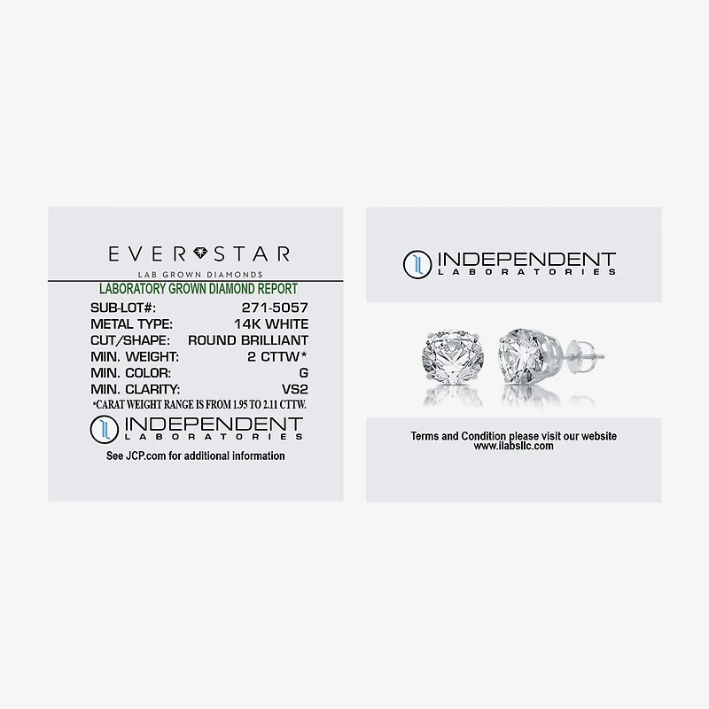 Ever Star (G / VS2) 2 CT. T.W. Lab Grown White Diamond 14K Gold 6.3mm Round Stud Earrings