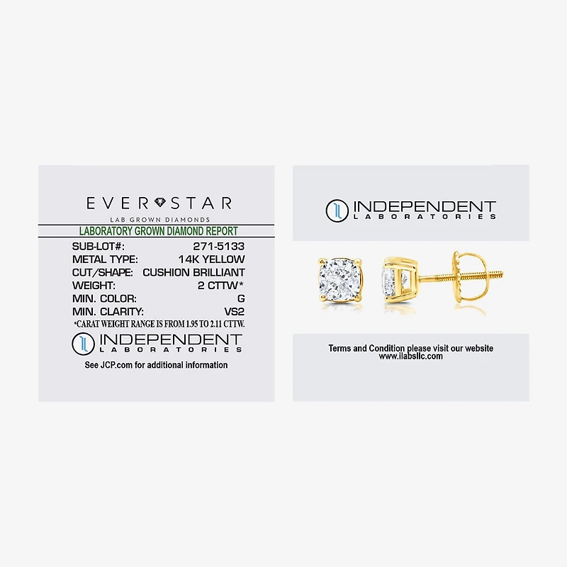 Ever Star (G / Vs2) 2 CT. T.W. Lab Grown White Diamond 14K Gold 14K White Gold Round Cushion Stud Earrings