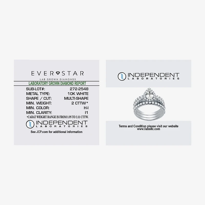 (H-I / I1) Womens 2 CT. T.W. Lab Grown White Diamond 10K Gold Pear Side Stone Halo Bridal Set