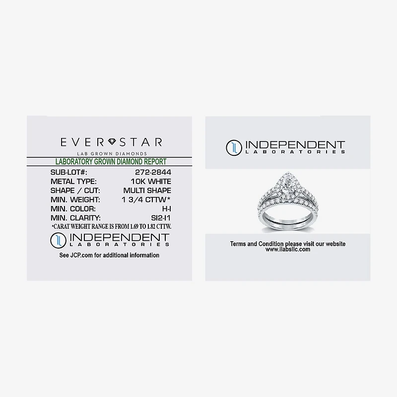(H-I / Si2-I1) Womens 1 3/4 CT. T.W. Lab Grown White Diamond 10K Gold Pear Side Stone Halo Bridal Set
