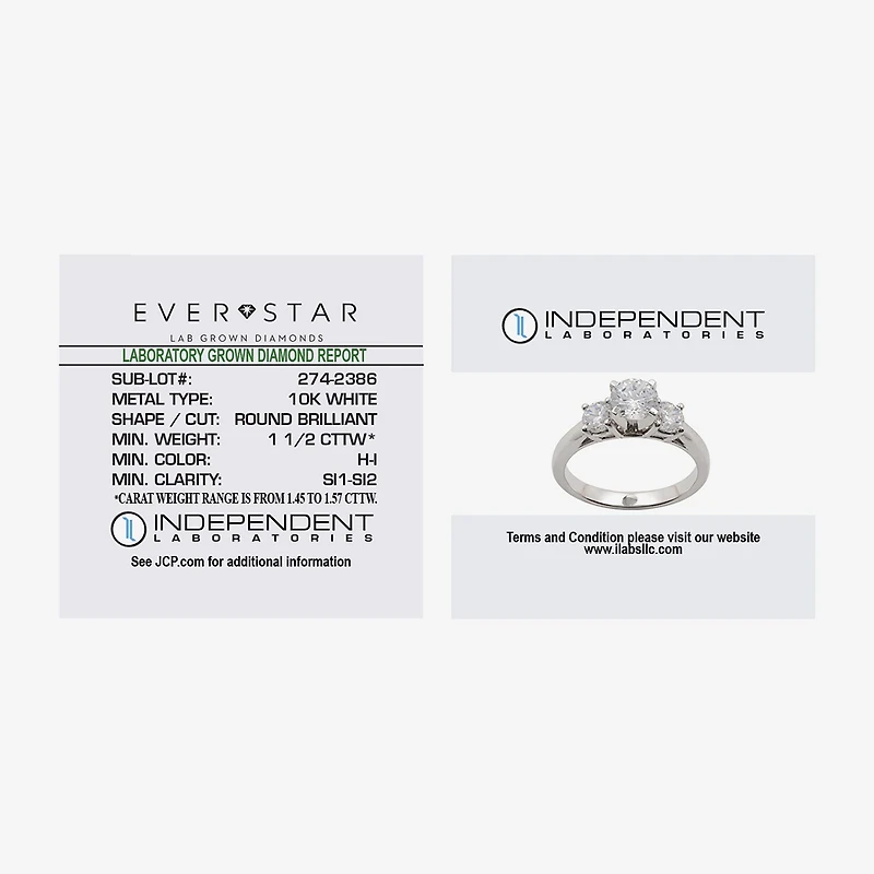 Love Lives Forever (H-I / Si1-Si2) Womens 1 1/2 CT. T.W. Lab Grown White Diamond 10K Gold Round 3-Stone Engagement Ring