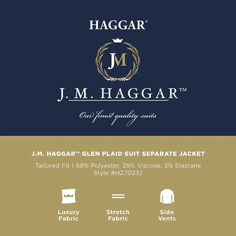 Haggar JMH Tailored Glen Plaid Mens Stretch Fabric Modern Fit Suit Jacket