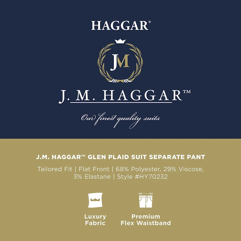 Haggar JMH Tailored Glen Plaid Mens Stretch Fabric Modern Fit Flat Front Suit Pant