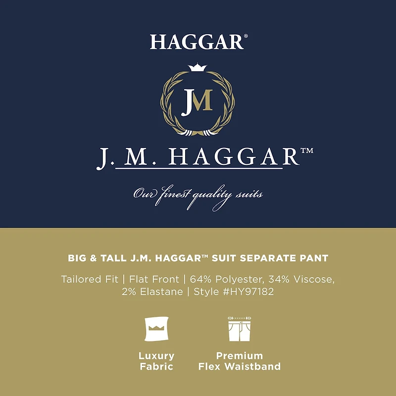 Haggar JMH Tailored Mens Big and Tall Stretch Fabric Modern Fit Flat Front Suit Pant