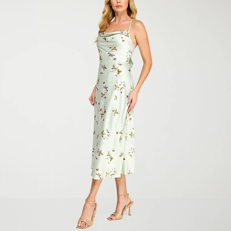 B. Smart Womens Juniors Draped Neck Short Sleeve Floral A-Line Dress