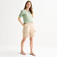 Liz Claiborne Womens Tall Split Crew Neck Elbow Sleeve Blouse