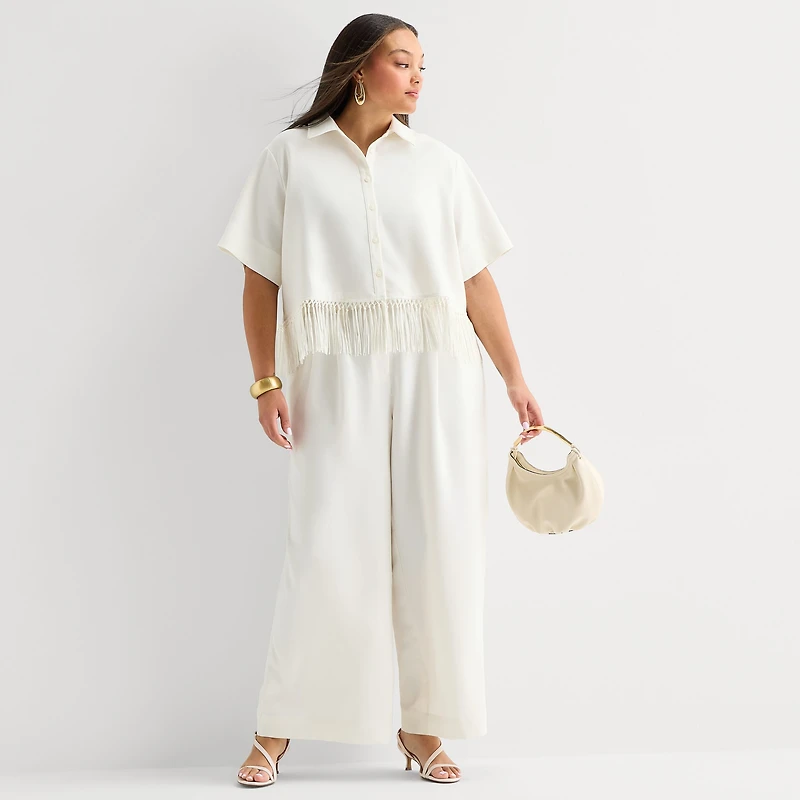 Worthington Womens Plus Wide Leg High Rise Pleated Pant