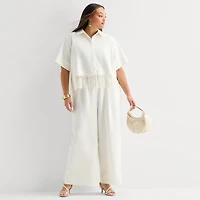 Worthington Womens Plus Wide Leg High Rise Pleated Pant