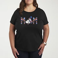 Mom Florals Womens Plus Crew Neck Short Sleeve Minnie Mouse T-Shirt