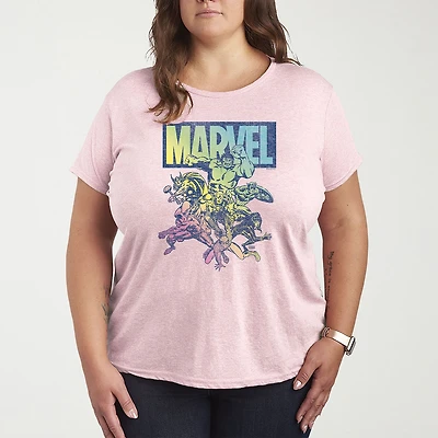 Marvel Group Rainbow Womens Plus Crew Neck Short Sleeve T-Shirt