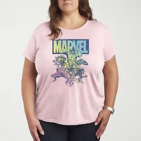 Marvel Group Rainbow Womens Plus Crew Neck Short Sleeve T-Shirt