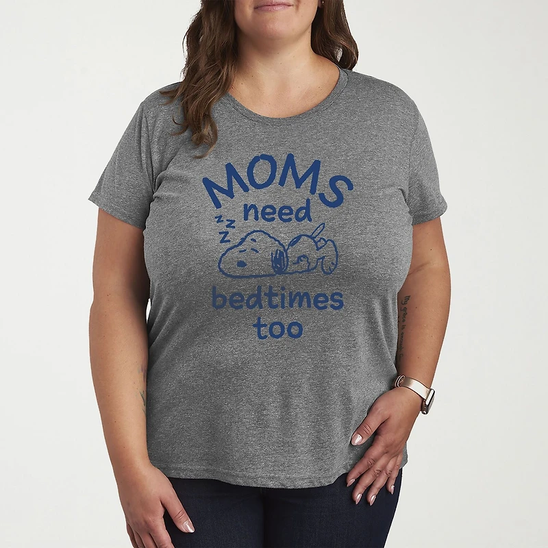 Moms Need Bedtimes Too Snoopy Womens Plus Crew Neck Short Sleeve T-Shirt
