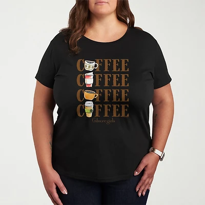 Coffee Repeated Womens Plus Crew Neck Short Sleeve T-Shirt