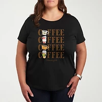 Coffee Repeated Womens Plus Crew Neck Short Sleeve T-Shirt