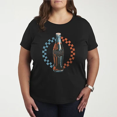 Coke Bottle Checks Womens Plus Crew Neck Short Sleeve T-Shirt