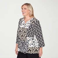 Alfred Dunner Classics Womens Plus Crew Neck 3/4 Sleeve T-Shirt