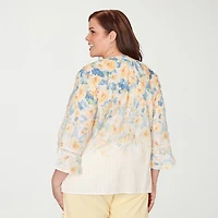 Alfred Dunner Out Of The Blue Womens Plus Split Crew Neck 3/4 Sleeve Blouse