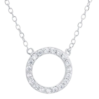 Silver Treasures Womens Cubic Zirconia Sterling Silver Round 18 Inch Pendant Necklace