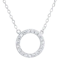Silver Treasures Womens Cubic Zirconia Sterling Silver Round 18 Inch Pendant Necklace