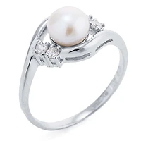 Silver Treasures Cultured Freshwater Pearl Womens White Cubic Zirconia Sterling Delicate Bypass  Promise Ring