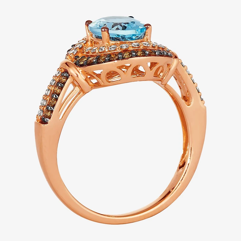 Le Vian® Grand Sample Sale™ Ring featuring 1 1/2 CT. Sea Blue Aquamarine® 1/3 CT. Chocolate Diamonds® 1/4 CT. Nude Diamonds™ set in 14K Strawberry Gold®