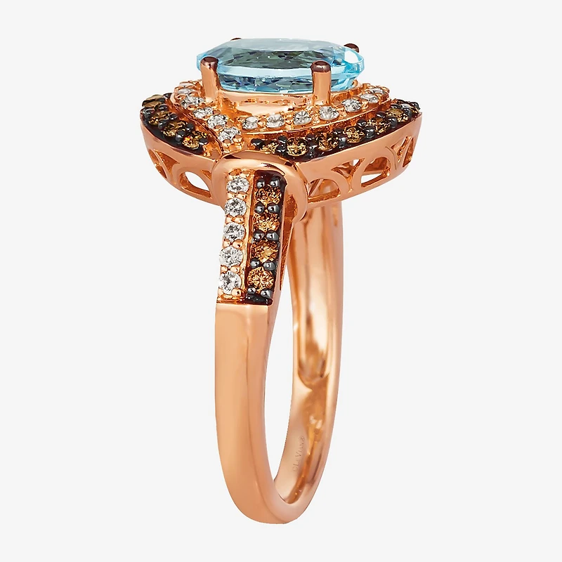 Le Vian® Grand Sample Sale™ Ring featuring 1 1/2 CT. Sea Blue Aquamarine® 1/3 CT. Chocolate Diamonds® 1/4 CT. Nude Diamonds™ set in 14K Strawberry Gold®