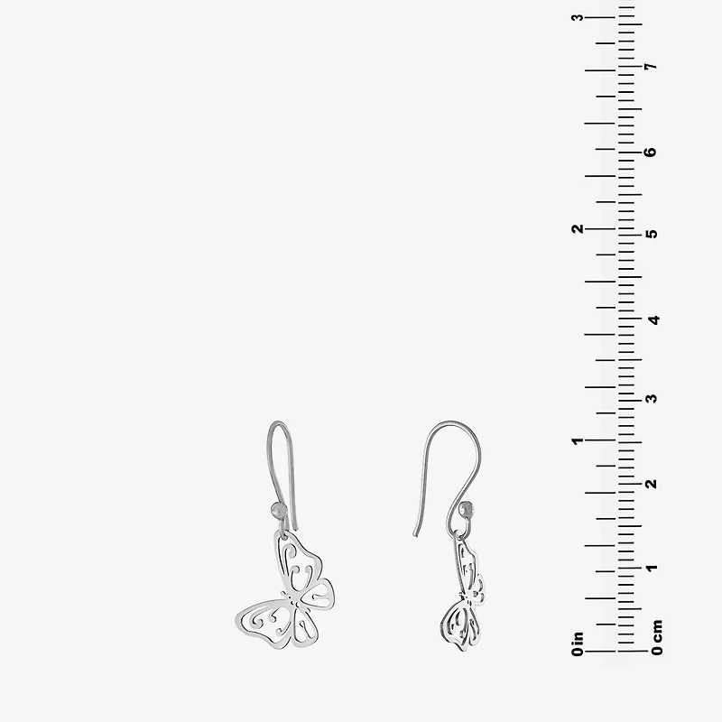 Silver Treasures Womens Sterling Silver Butterfly Drop Earrings
