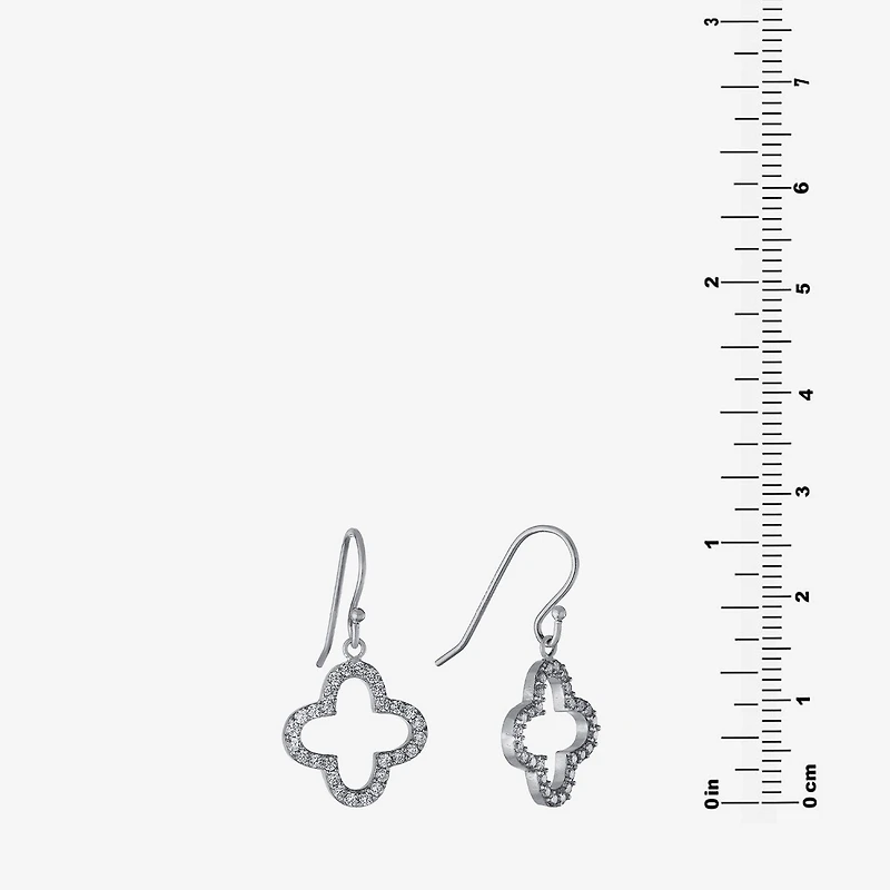 Silver Treasures Womens Cubic Zirconia Sterling Silver Clover Drop Earrings