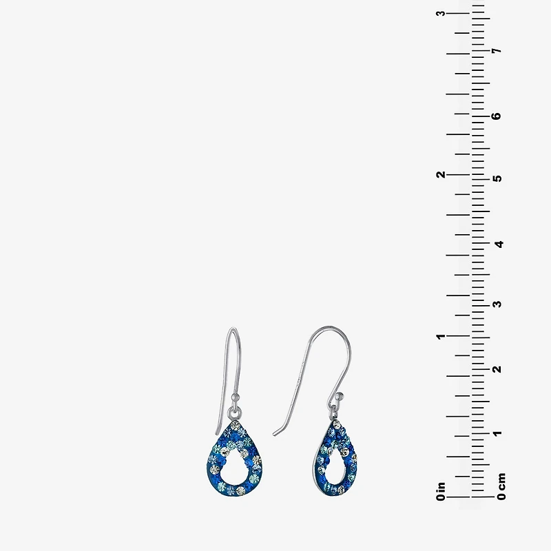 Silver Treasures Womens Blue Crystal Sterling Silver Oval Drop Earrings