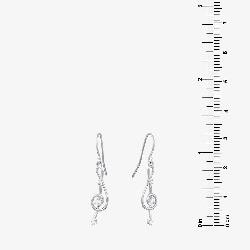 Silver Treasures Music Note Womens Cubic Zirconia Sterling Silver Round Drop Earrings