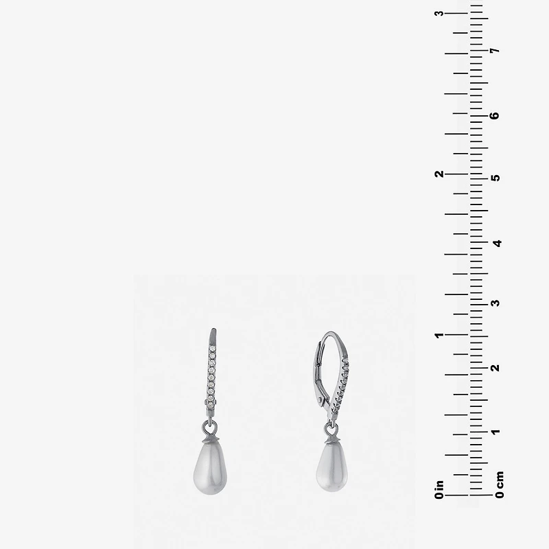 Silver Treasures Womens Simulated Pearl Sterling Silver Round Drop Earrings
