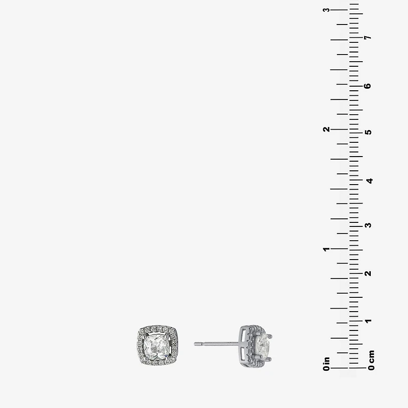 Silver Treasures Cubic Zirconia Sterling Silver 7.8mm Square Stud Earrings
