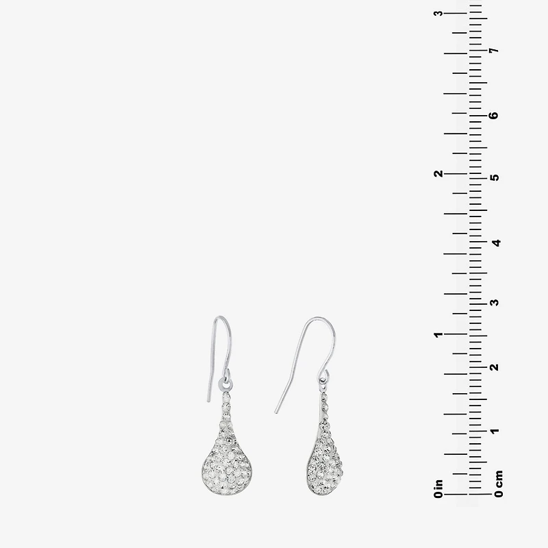 Silver Treasures Womens White Crystal Sterling Silver Oval Drop Earrings
