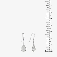 Silver Treasures Womens White Crystal Sterling Silver Oval Drop Earrings