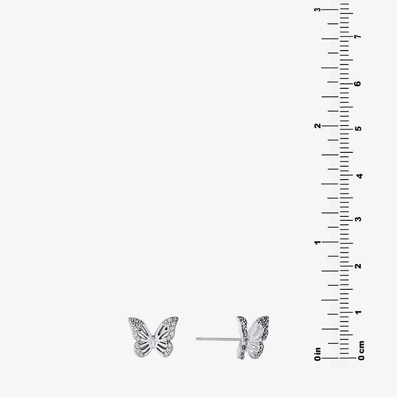 Silver Treasures Cubic Zirconia Sterling Silver 8.3mm Butterfly Stud Earrings