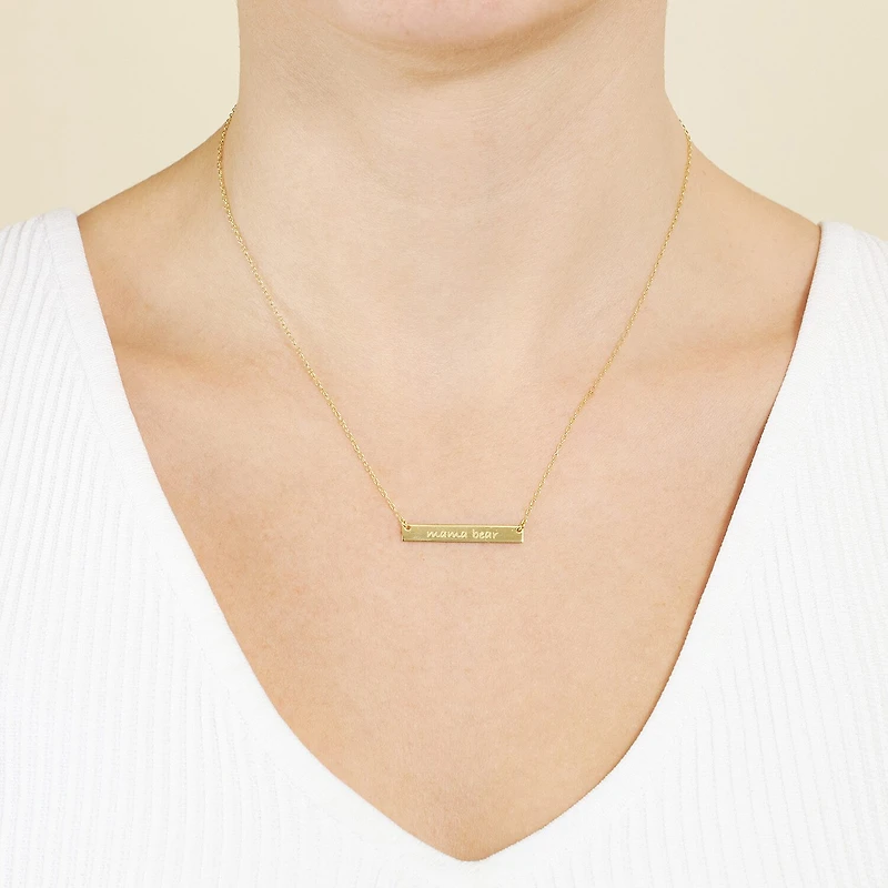 Silver Treasures Mama Bear Womens 14K Gold Over Silver Bar 16 Inch Pendant Necklace