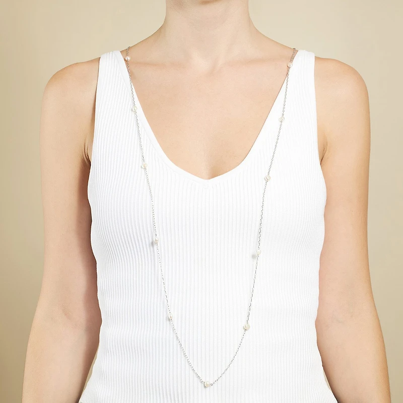 Silver Reflections Cultured Freshwater Pearl Pure Silver Over Brass 48 Inch Chain Necklace
