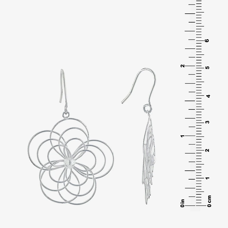 Silver Reflections Womens Pure Silver Over Brass Flower Drop Earrings