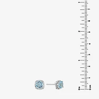 Silver Treasures Blue Crystal Halo Sterling Silver Stud Earrings