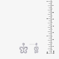 Silver Treasures Womens Crystal Sterling Silver Drop Earrings
