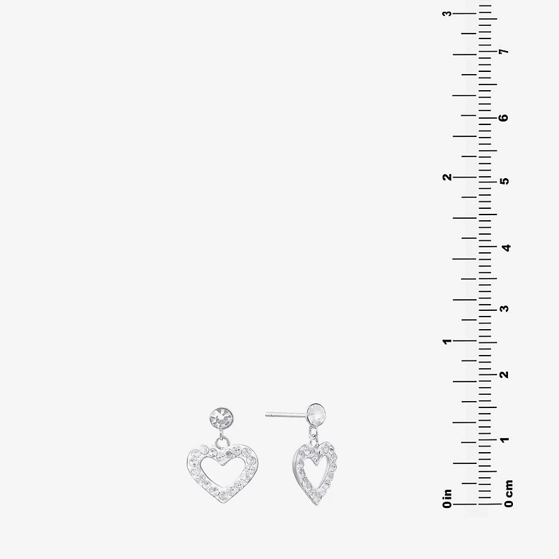 Silver Treasures Womens Crystal Sterling Silver Heart Drop Earrings