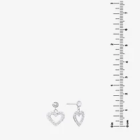 Silver Treasures Womens Crystal Sterling Silver Heart Drop Earrings