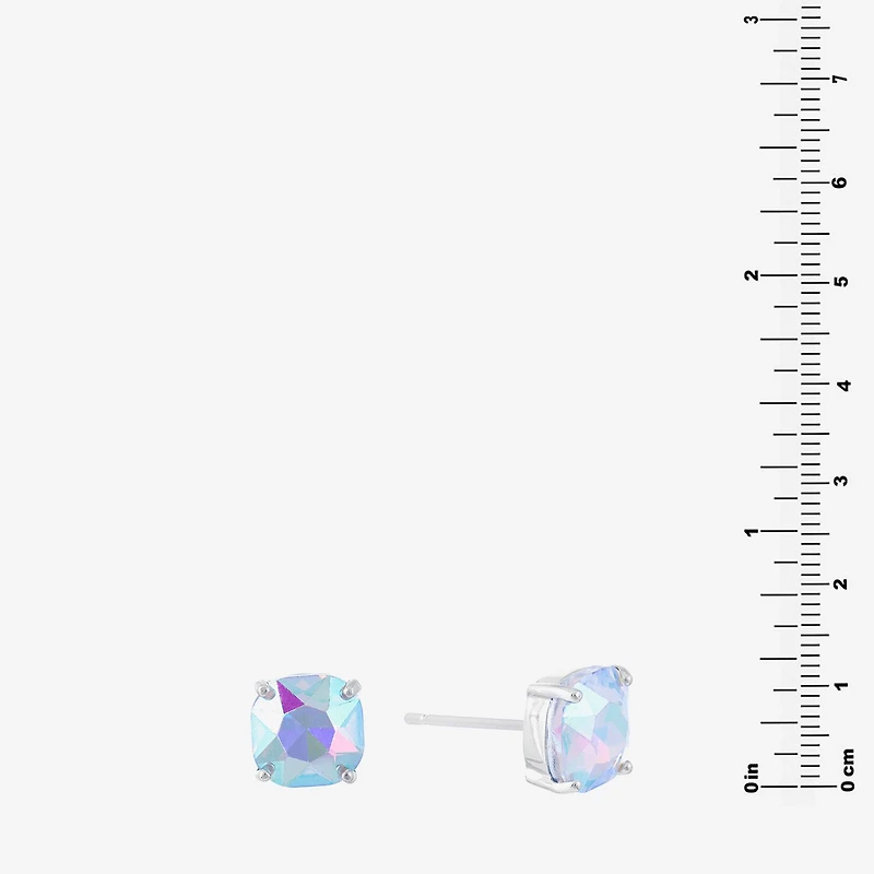 Sparkle Allure Pure Silver Over Brass Crystal Square Stud Earrings