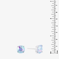 Sparkle Allure Pure Silver Over Brass Crystal Square Stud Earrings