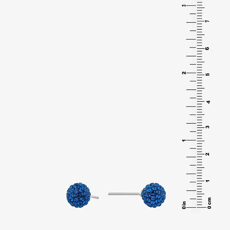 Silver Treasures Blue Crystal Sterling Silver 8mm Ball Stud Earrings
